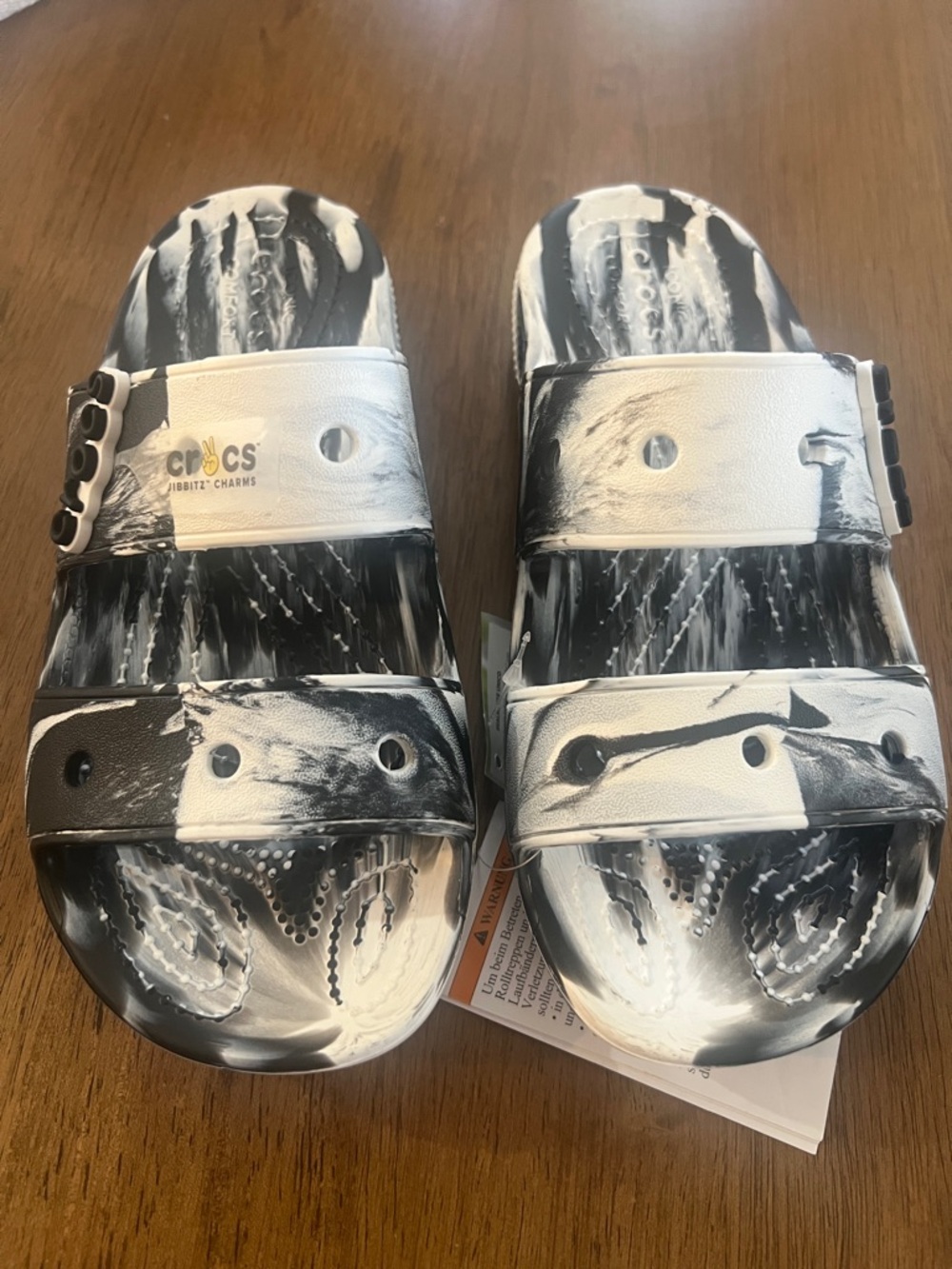 CROCS Black & White Marbled Slide Sandals 6(w) / 4(m)